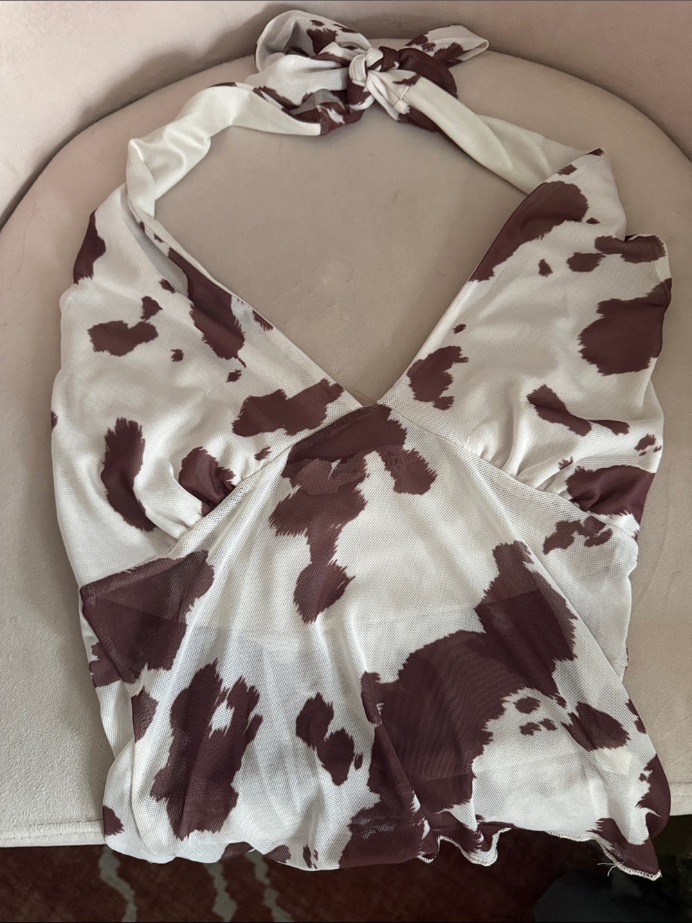 See You Monday White and Brown Cow-Print Halter Top